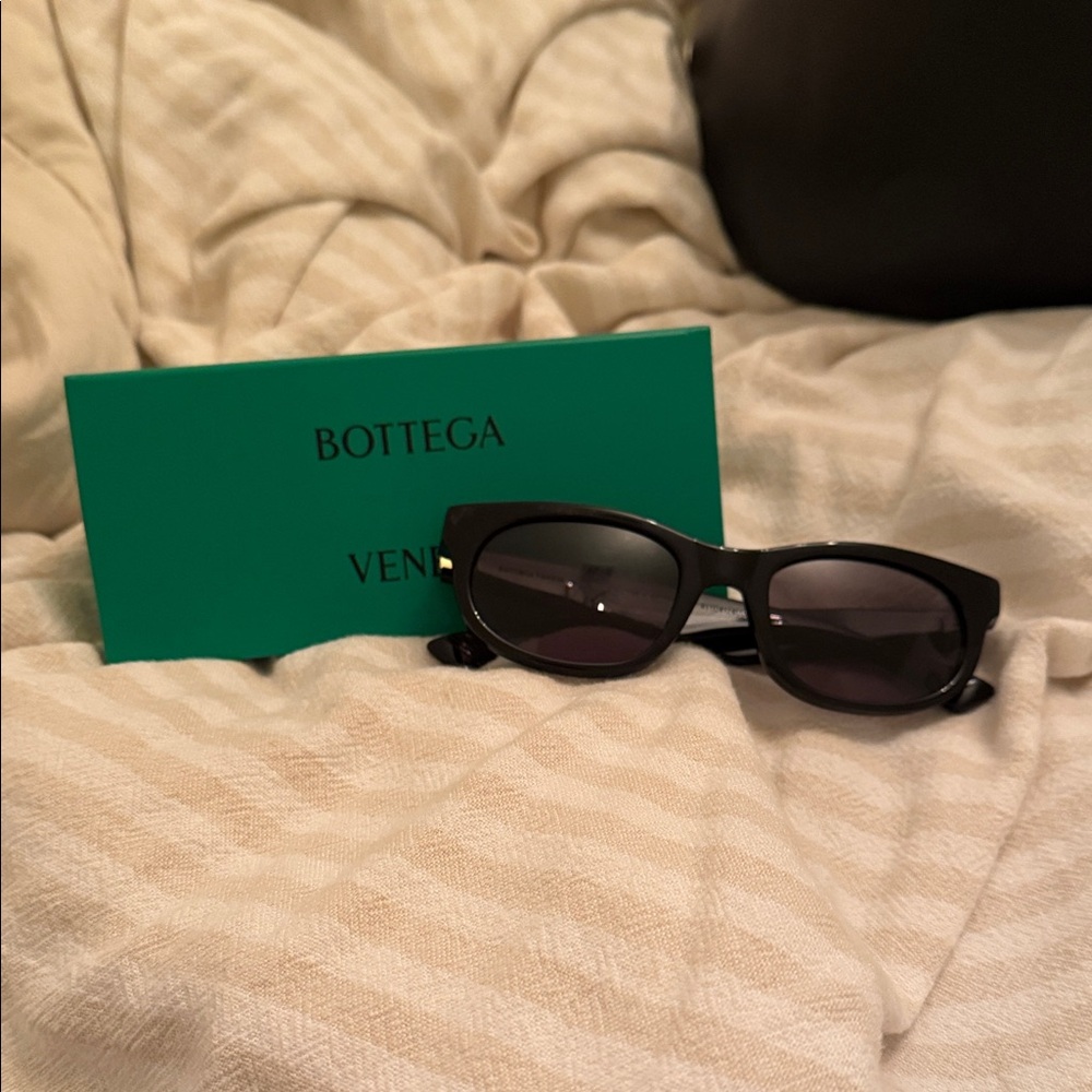 Bottega Veneta Black Rectangular Sunglasses